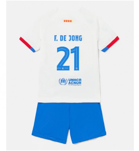 Barcelona Frenkie de Jong #21 Venkovní dres pro děti 2023-24 Krátký Rukáv (+ trenýrky)